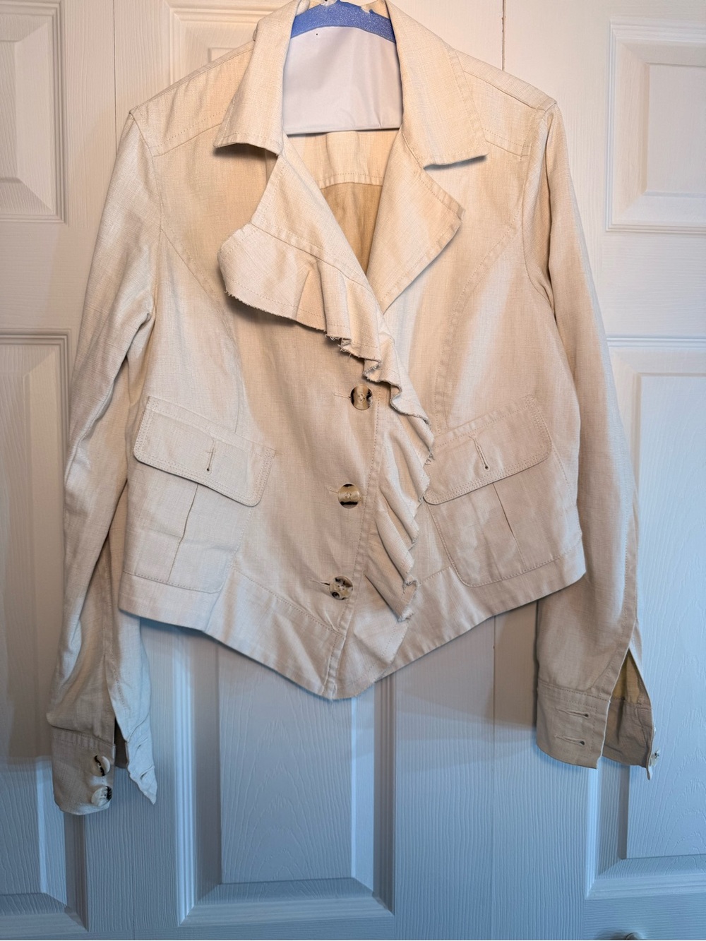 CAbi Cream Ruffle-Front Blazer